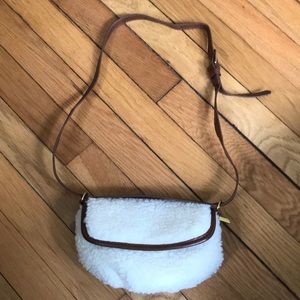 Anthropologie Boucle Purse Sheep Faux Fur Teddy Bear Faux Leather Bag gold strap